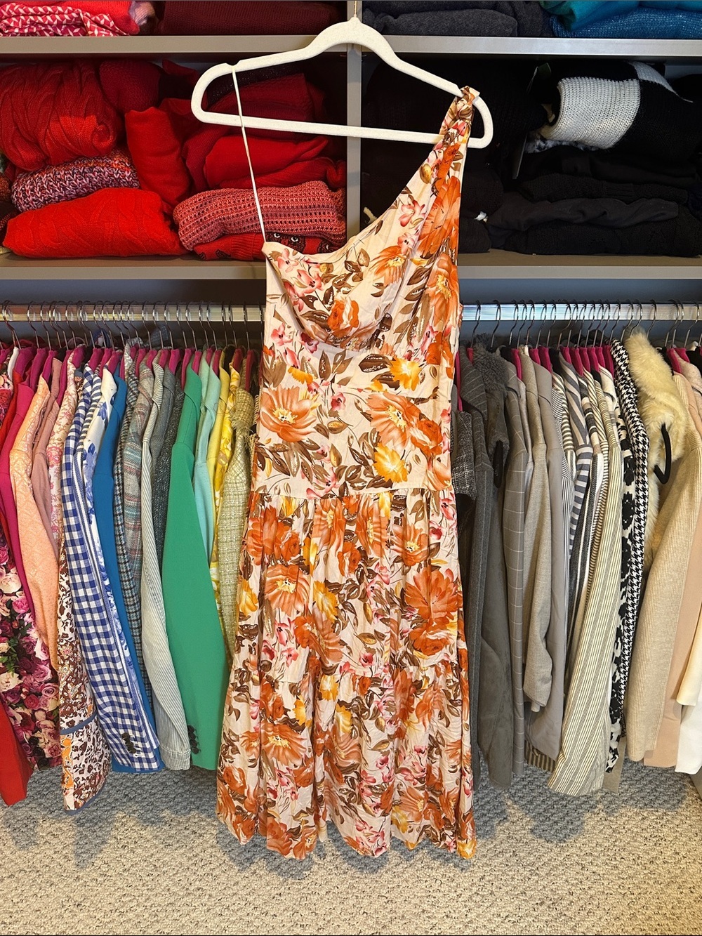 Petal & Pup orange/brown floral one shoulder side zipper midi dress size 2 NWT